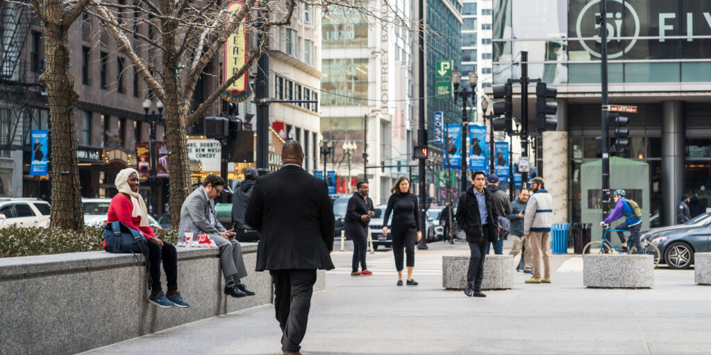 Quarter one pedestrian activity exceeds 2019 levels in some cases, indicating a bustling Loop
